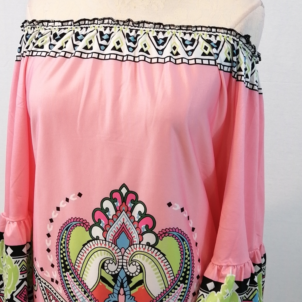 Yucan Off Shoulder Beach Pink Dress Balloon Slee… - Picture 7 of 13